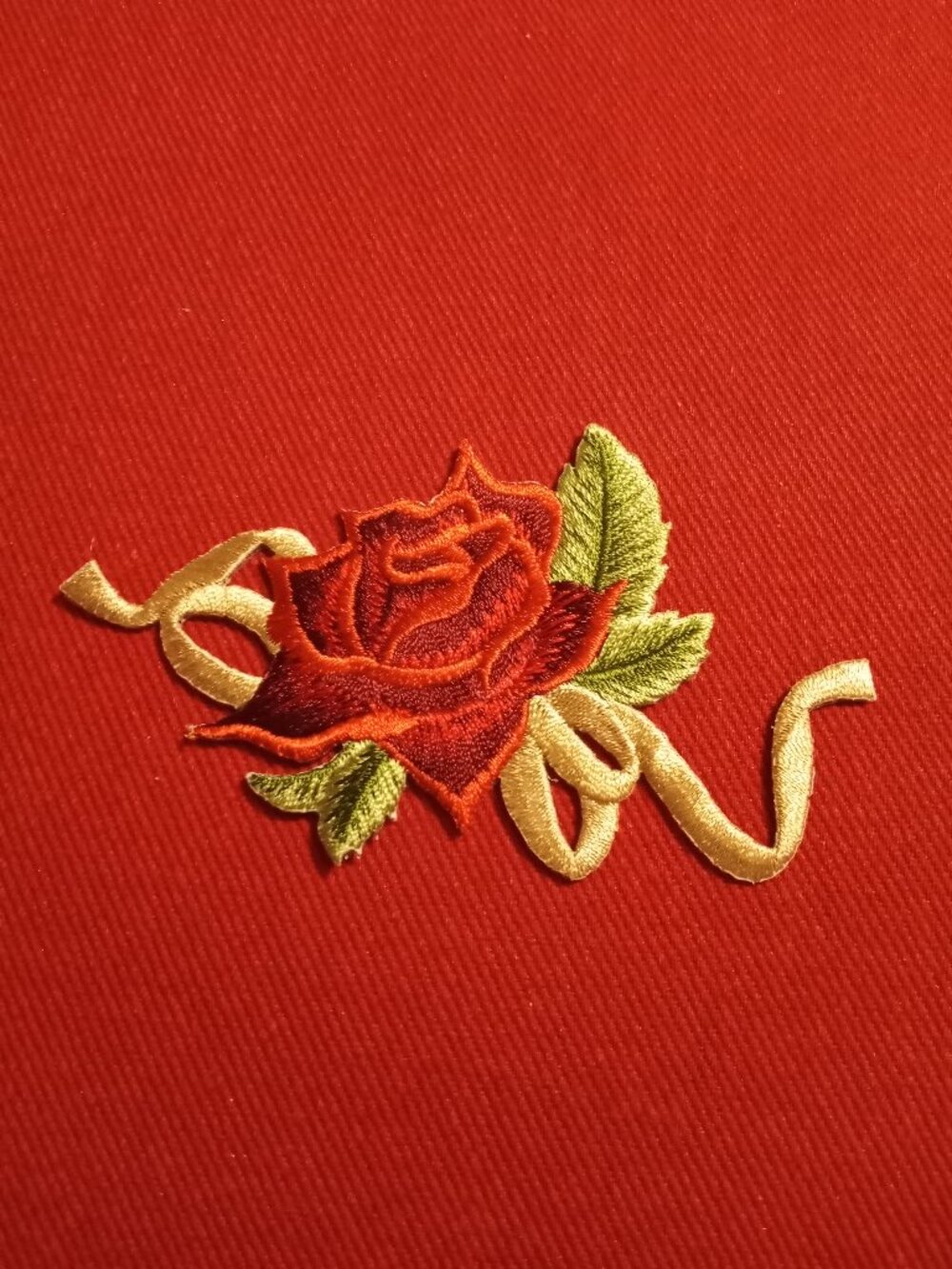 embroidered red rose patch